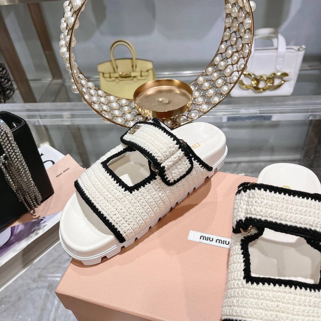 M1um1u Crochet Knit Slides White 5Xx641 2Cq2 F0A72 F 010