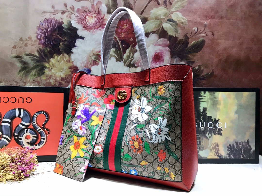 Gvc*1 Ophidia Gg Flora Medium Tote Red 44Cm