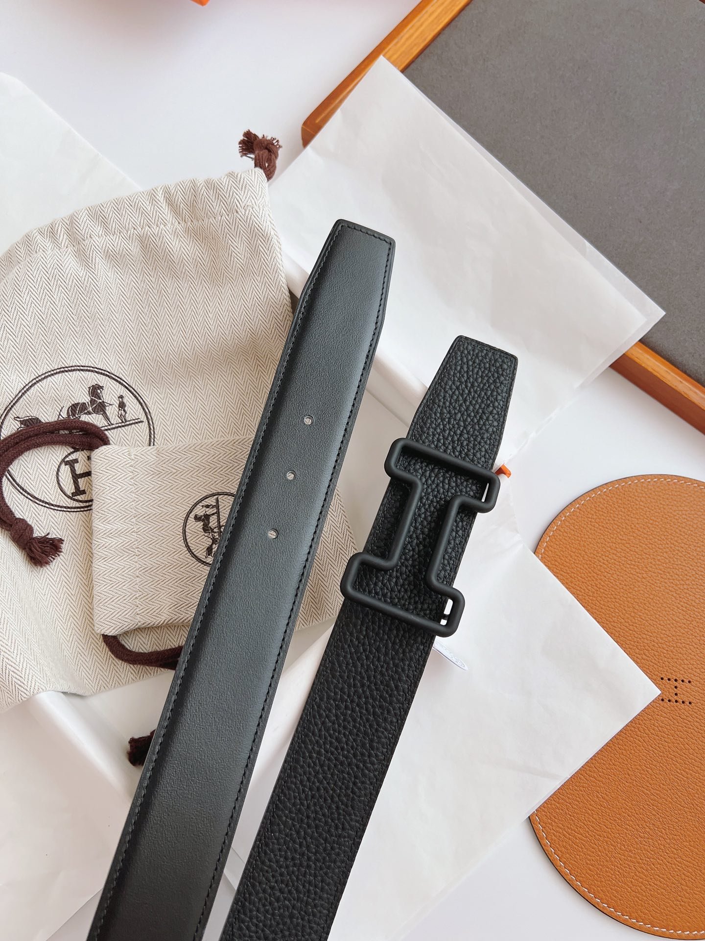 H**me5 Leather Belt With H Buckle Black 38Mm