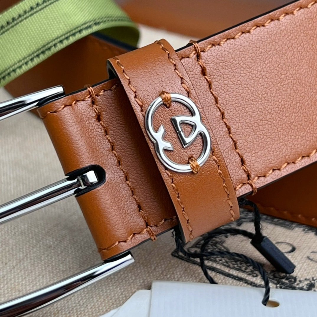 Gvc*1 Belt With Square Buckle And Interlocking G Silver Metal Brown 35Mm