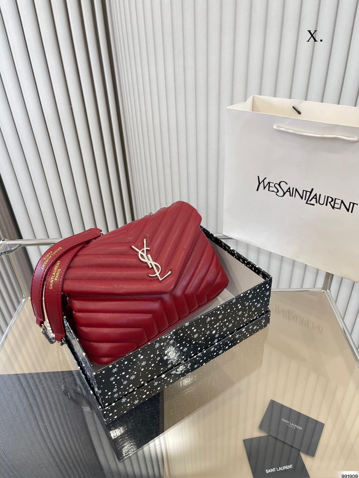 Sa1nt Lau*nt Loulou Small Chain Bag In Quilted “Y” Leather Wine Red