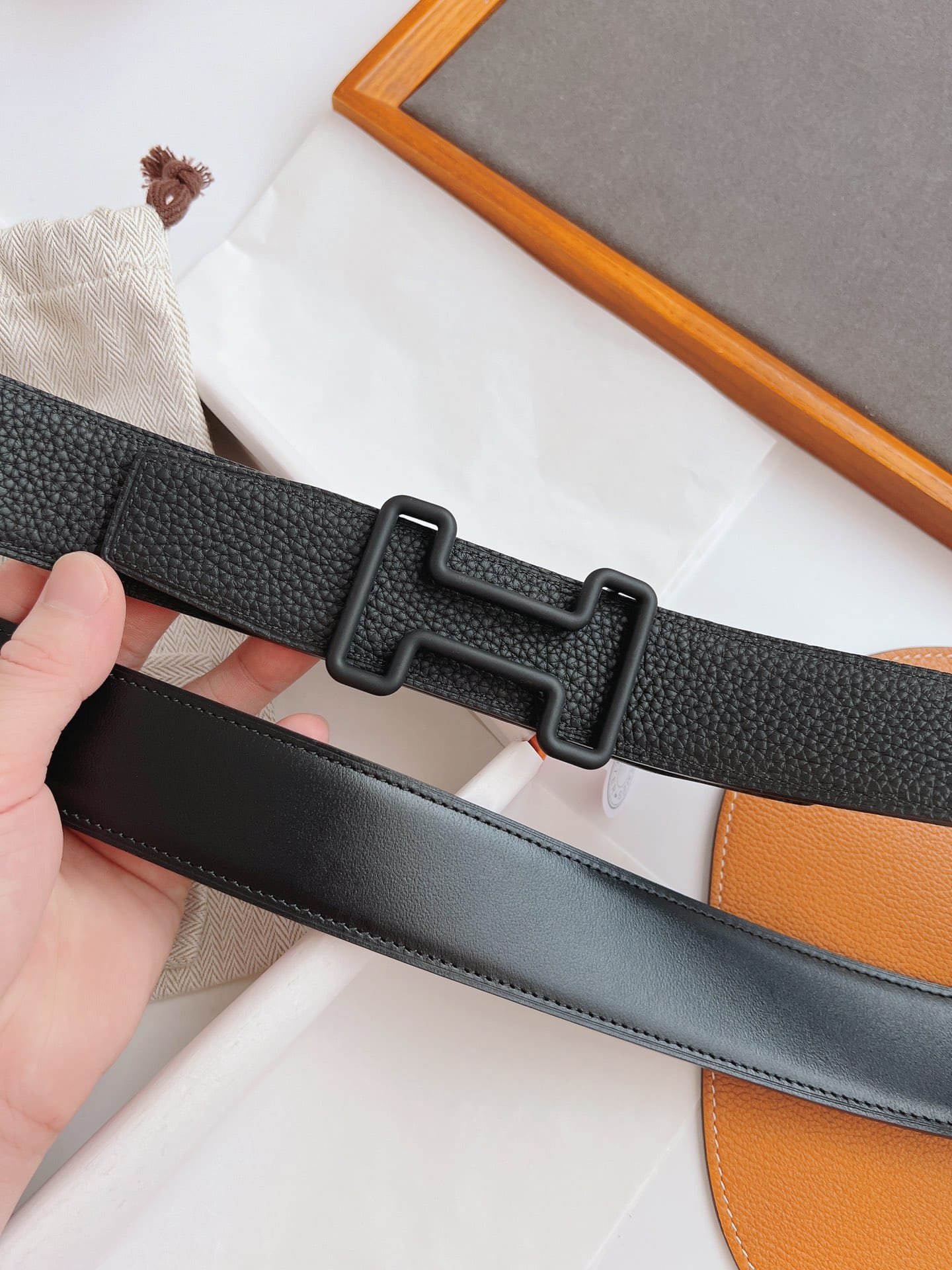 H**me5 Leather Belt With H Buckle Black 38Mm