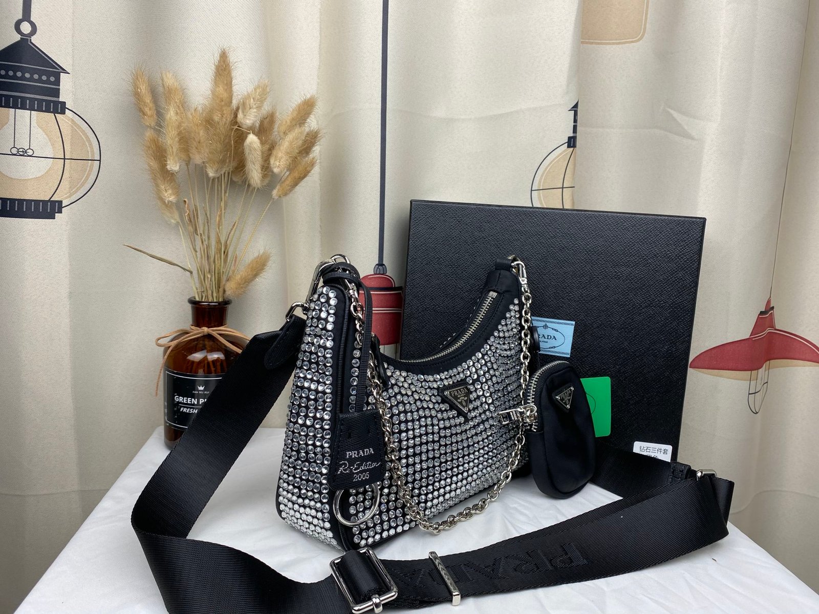 Pra*a Re Edition 2005 Satin Bag With Crystals 23Cm 1Bh204 2Awl F0T7O V V9L
