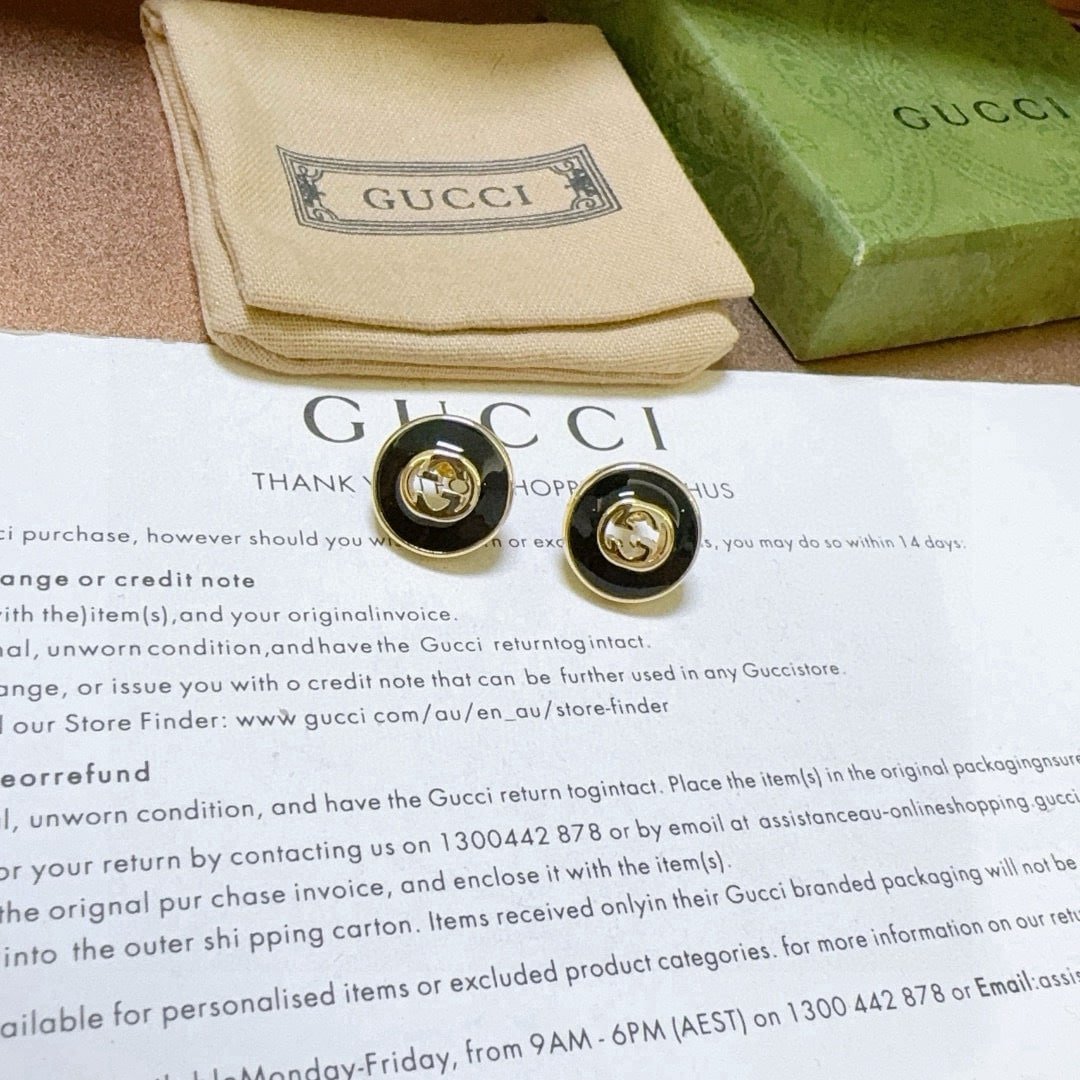 Gvc*1 Interlocking 18K Stud Earrings Gold And Black 786554 J85F0 8030