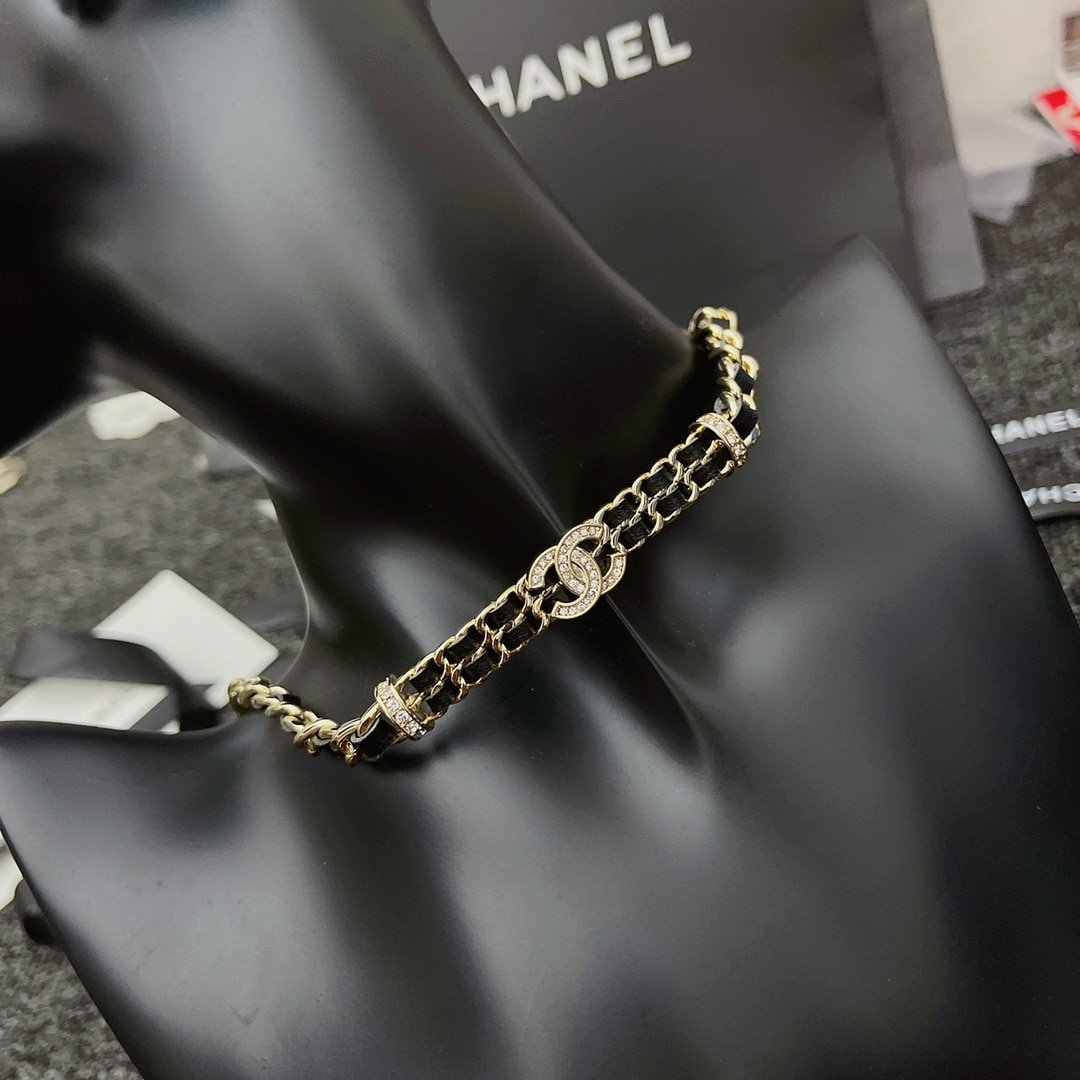 Ch**el Chain Cc Champagne Choker Necklace Ab6890 B06537 Nf006