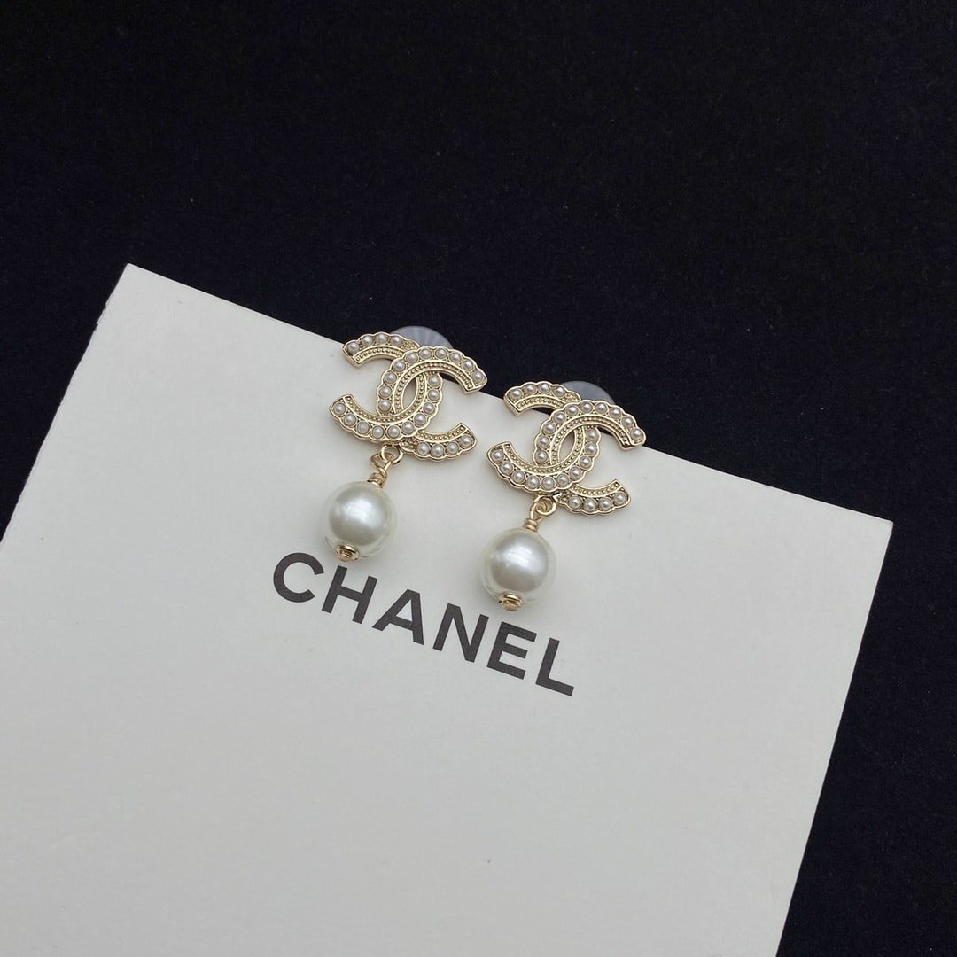 Ch**el Cc Pearl Gold Earrings