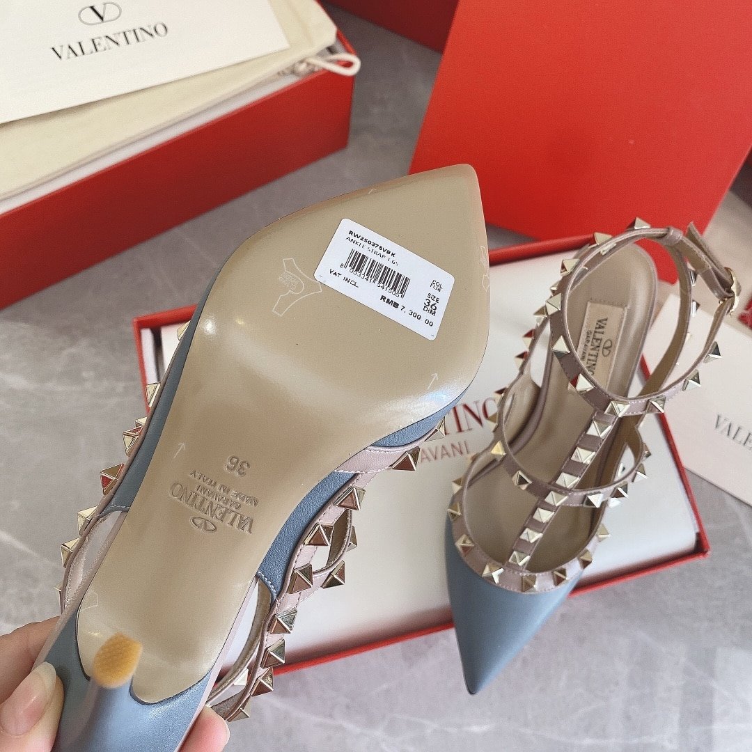 Va1e*ntin0 Patent Rockstud Caged Pump 100Mm Blue