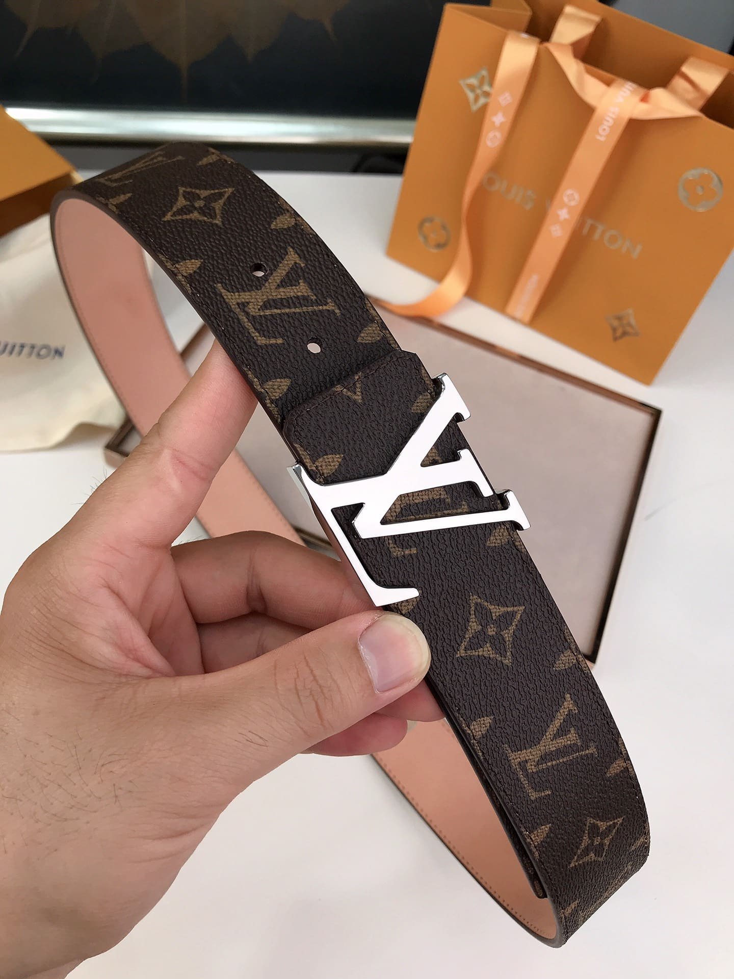 L0vis Vvtt0n Initiales Reversible Monogram Eclipse Canvas Belt Silver Metal 4Cm