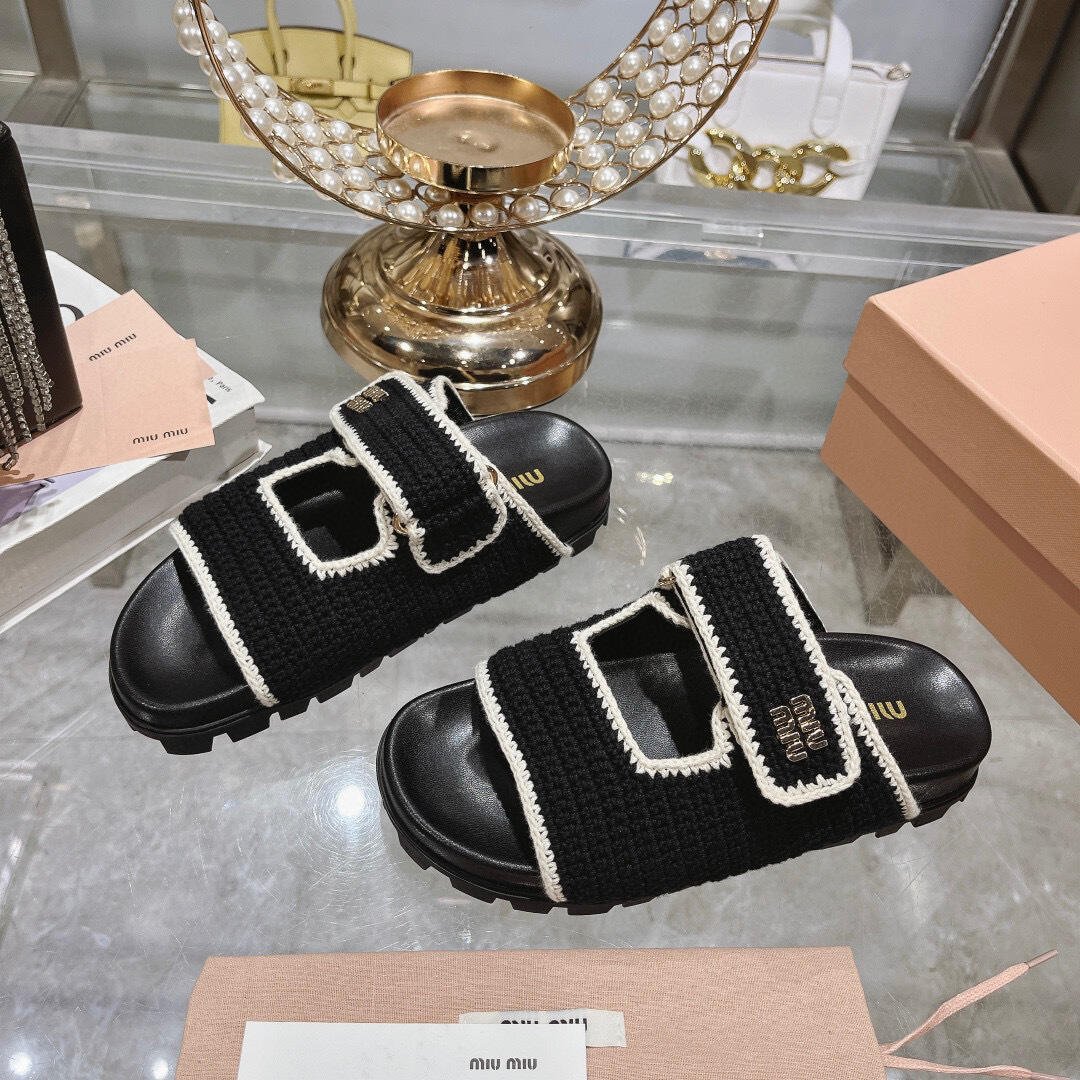 M1um1u Crochet Knit Slides Black