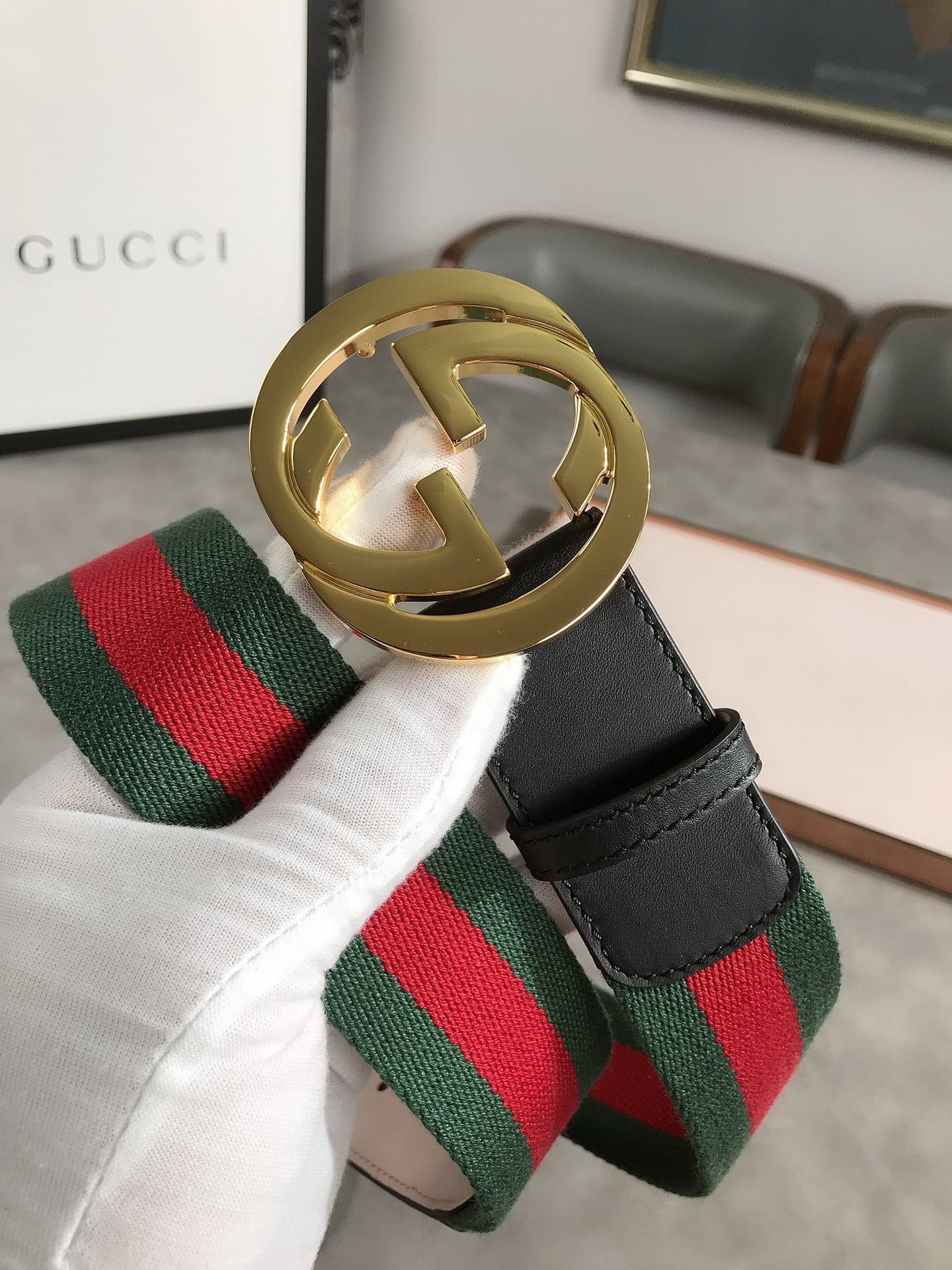 Gvc*1 Web Belt With G Buckle Green 4Cm