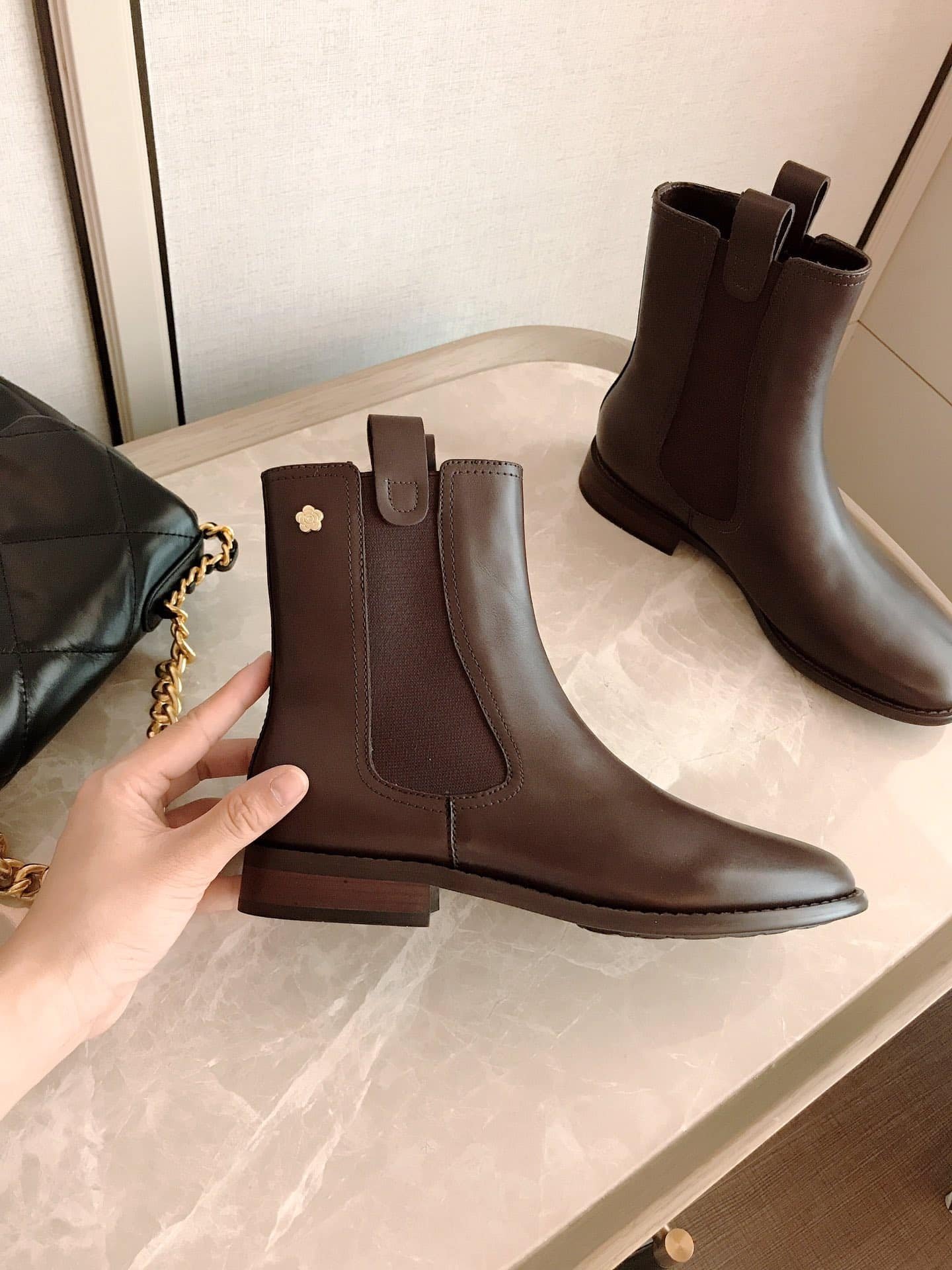 Ch**el Ankle Boots With Elastic Side Panels Brown