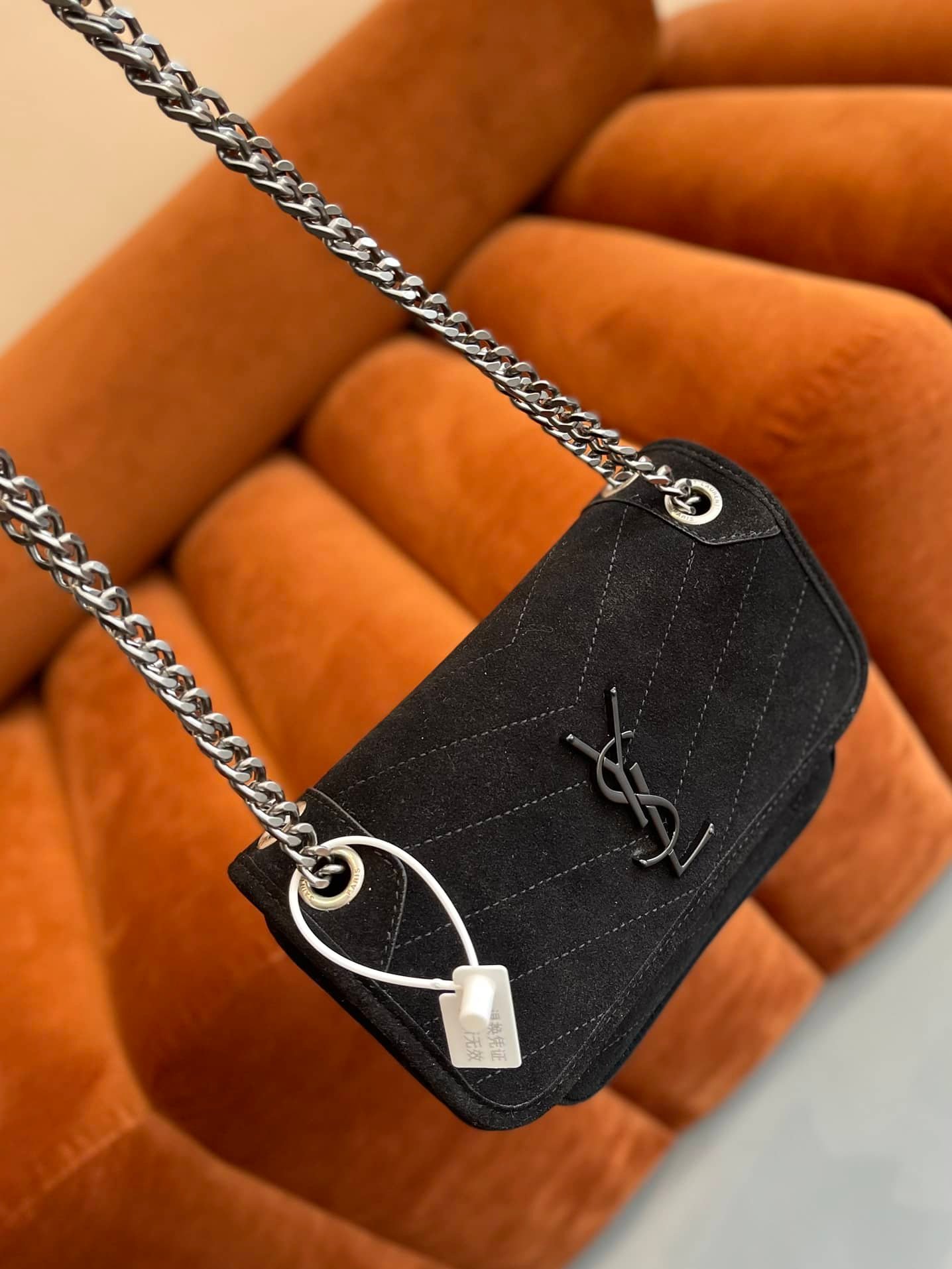 Sa1nt Lau*nt Niki Medium Quilted Suede Shoulder Bag Black