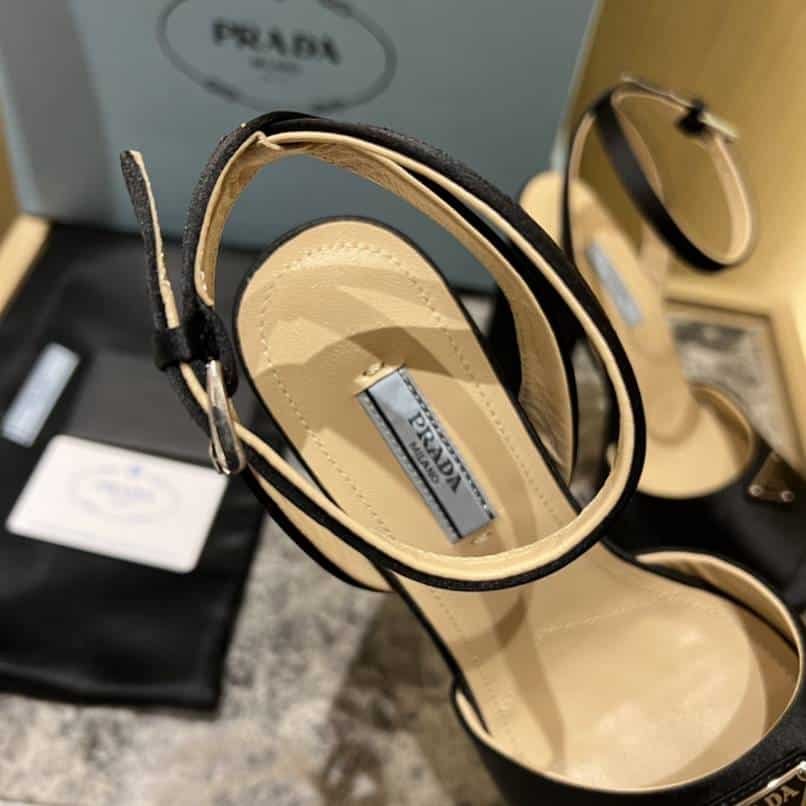 Pra*a High Heeled Satin Sandals Black 1Xp48B 049 F0002 F 135