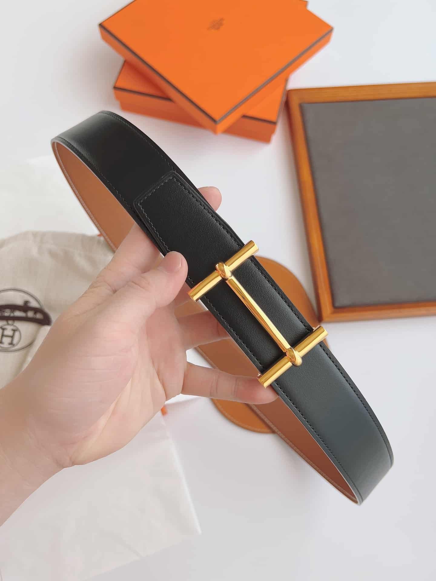 H**me5 Leather Belt Gold Buckle Black 38Mm