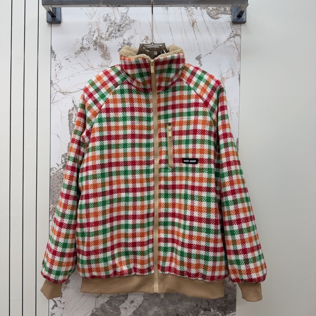 M1um1u Fleece Lined Checked Blouson Jacket Multicolor Ml1358 18Fu F04Uo S Ooo