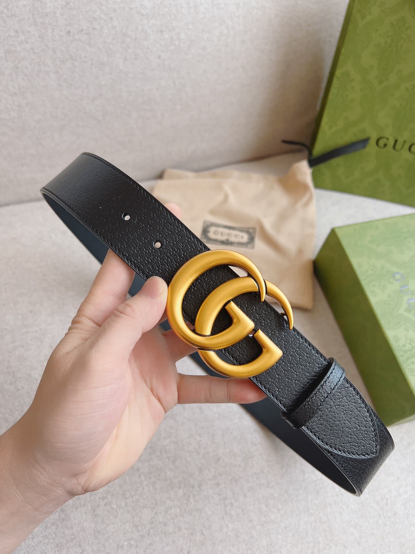 Gvc*1 Gg Marmont Wide Belt Black Gold Logo 4Cm 406831 Dj20T 1000