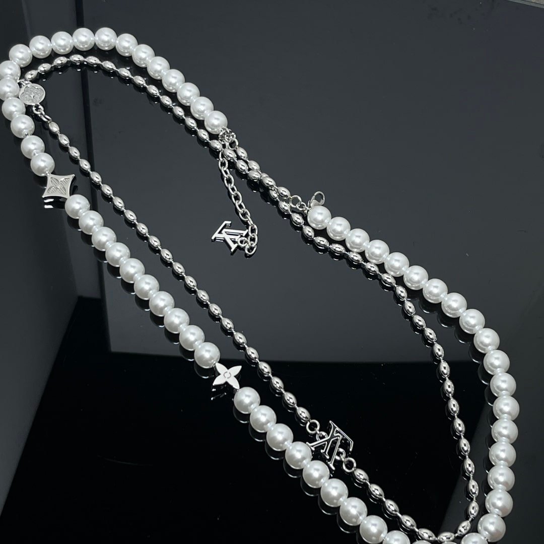 L0vis Vvtt0n Pearls Fusion Necklace Silver M01781