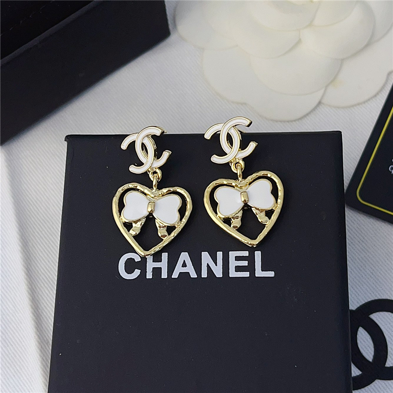 Ch**el Metal Enamel Cc Heart Drop Earrings Gold Abf305 B19851 Nafgv