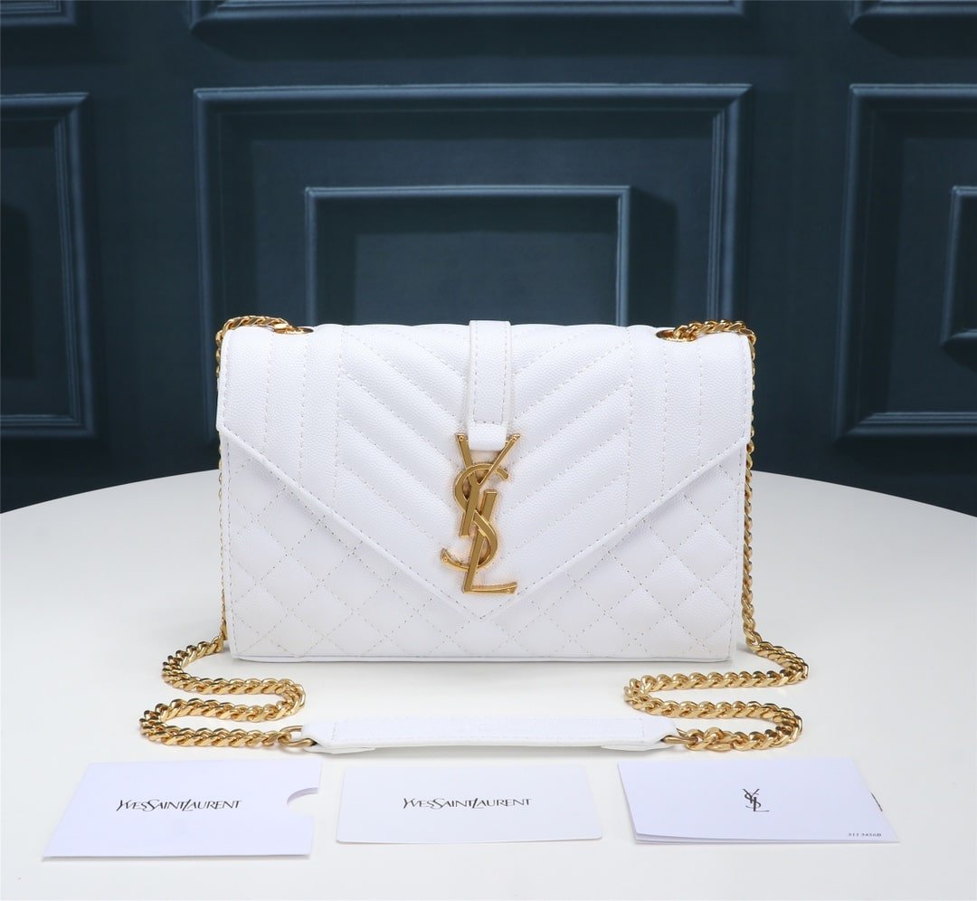 Sa1nt Lau*nt Envelope Small Bag In Mix Matelassé Grain De Poudre Embossed White 600195Bow919207