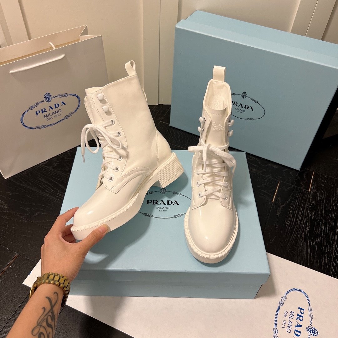 Pra*a Brushed Leather Abd Re Nylon Boots Creme 1T782M 3Lf7 F0F24 F B050
