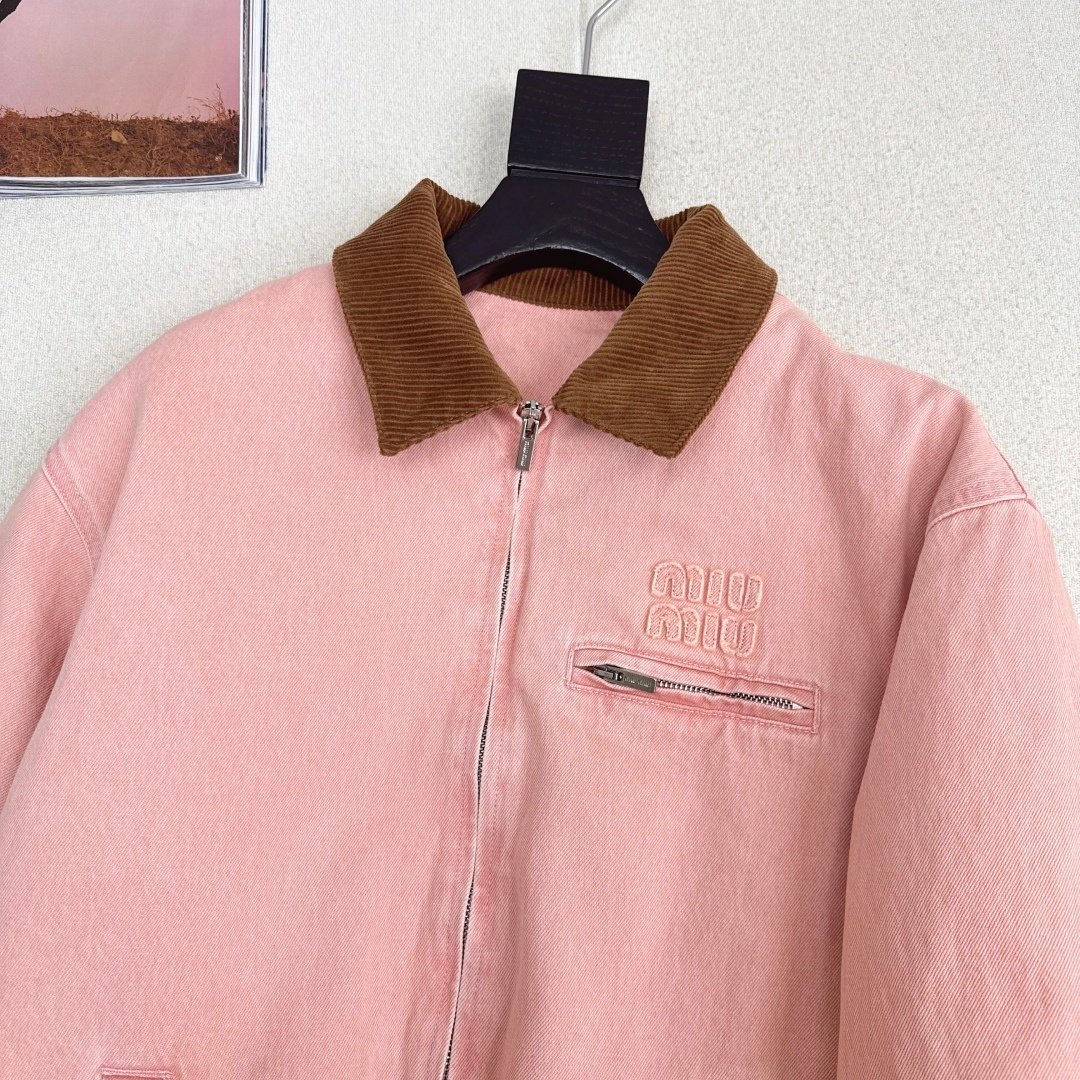 M1um1u Padded Denim Blouson Jacket Pink Gwb221 179Q F0028 S Ooo