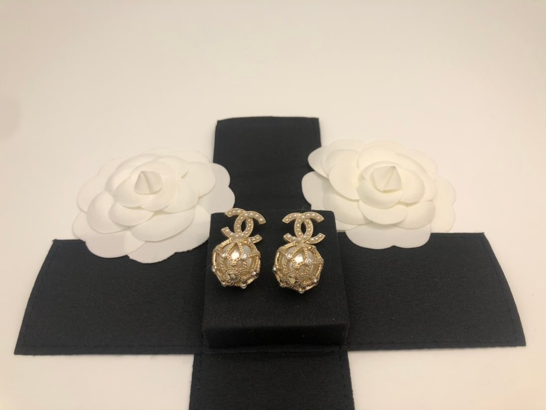 Ch**el Gold Caged Pearl Earrings