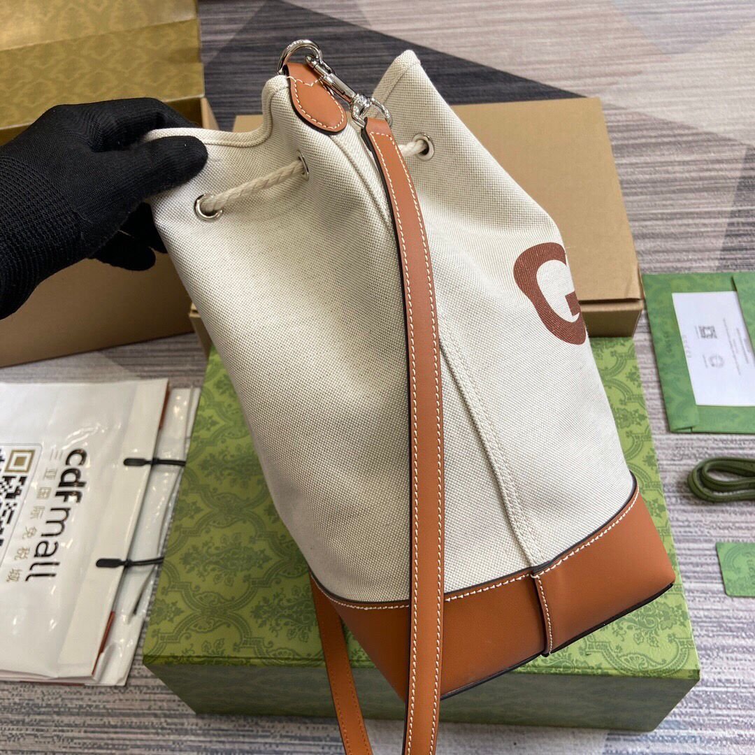 [S*per Vip 1:1] Gvc*1 Mini Shoulder Bag With Print Cotton Linen Canvas Brown 23Cm ‎777166 Facv3 8455