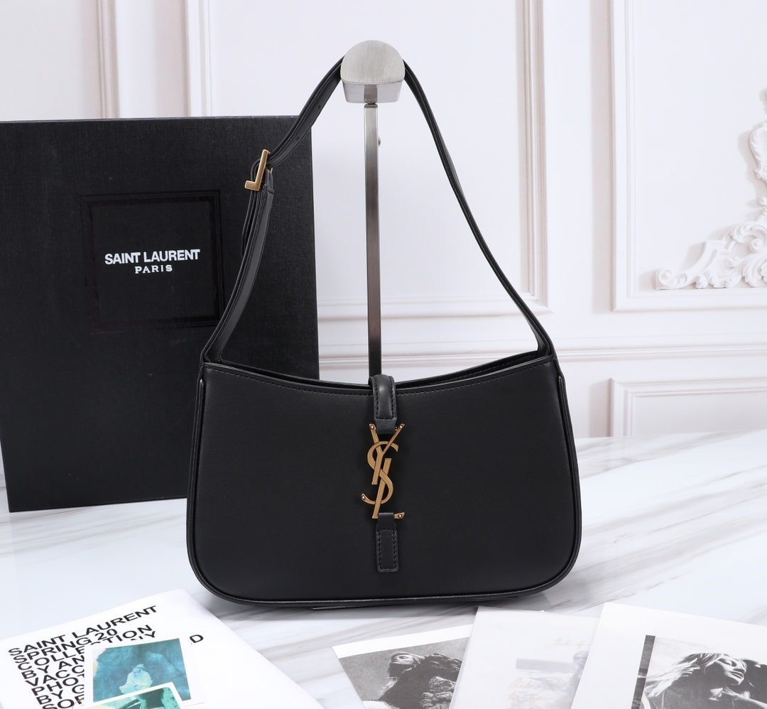 Sa1nt Lau*nt Le 5 À 7 Hobo Bag In Smooth Leather Black Gold 23Cm 6572282R20W1000