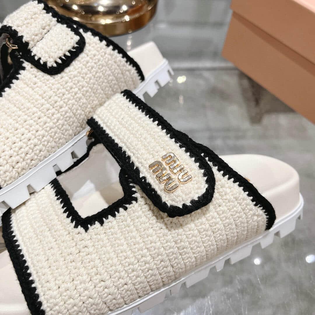 M1um1u Crochet Knit Slides White 5Xx641 2Cq2 F0A72 F 010