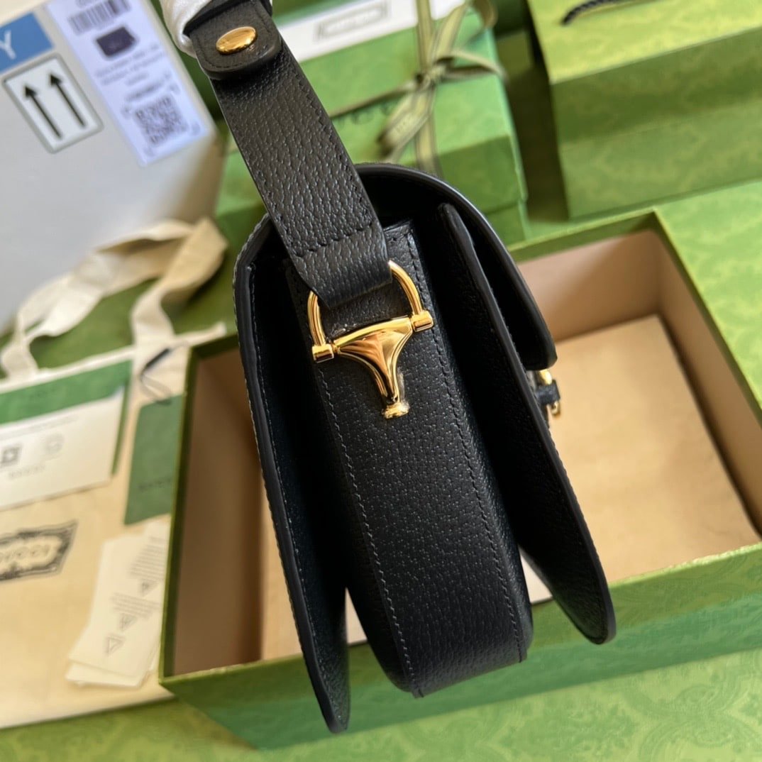 Gvc*1 Horsebit 1955 Original Gg Shoulder Bag Black Ivory 25Cm 602204 Un3Bg 1274