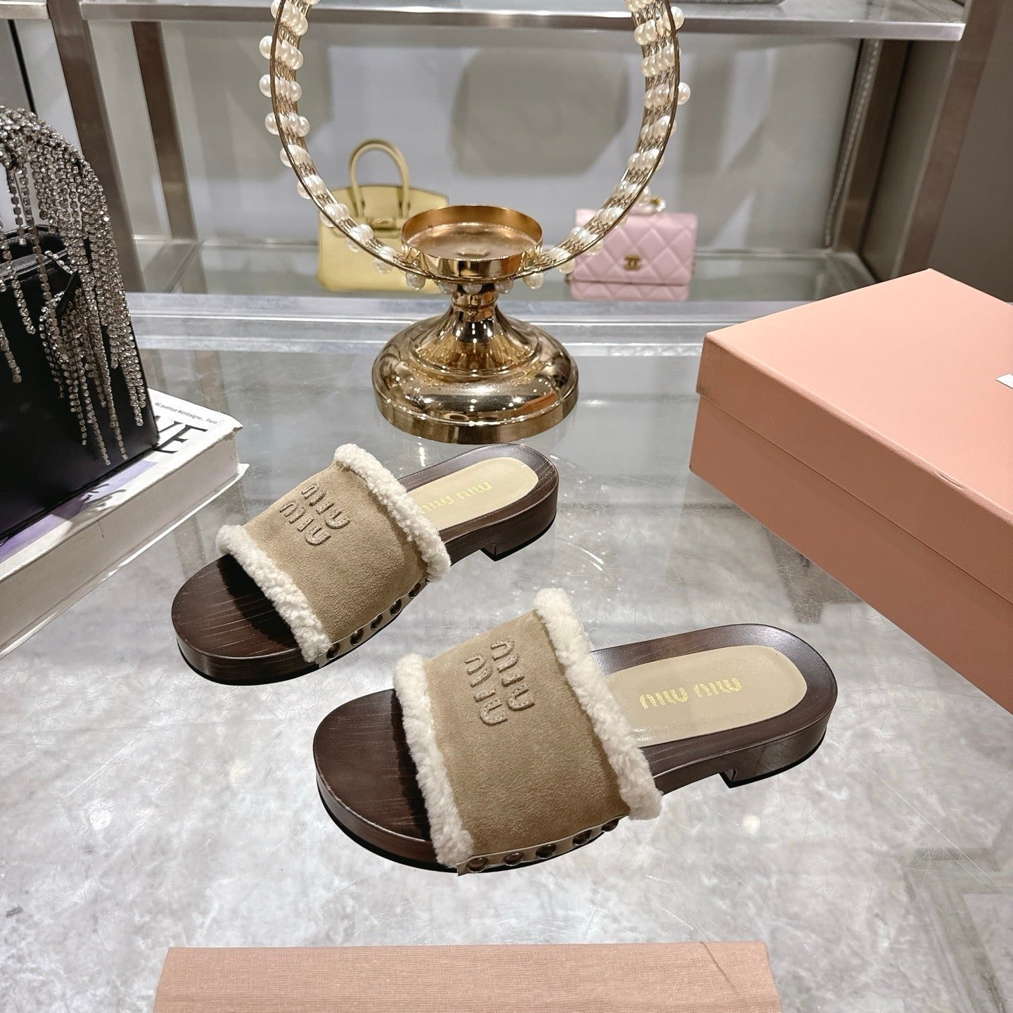 M1um1u Suede Clogs Desert Beige 5Z505E Z0G F0F24 F Zf30