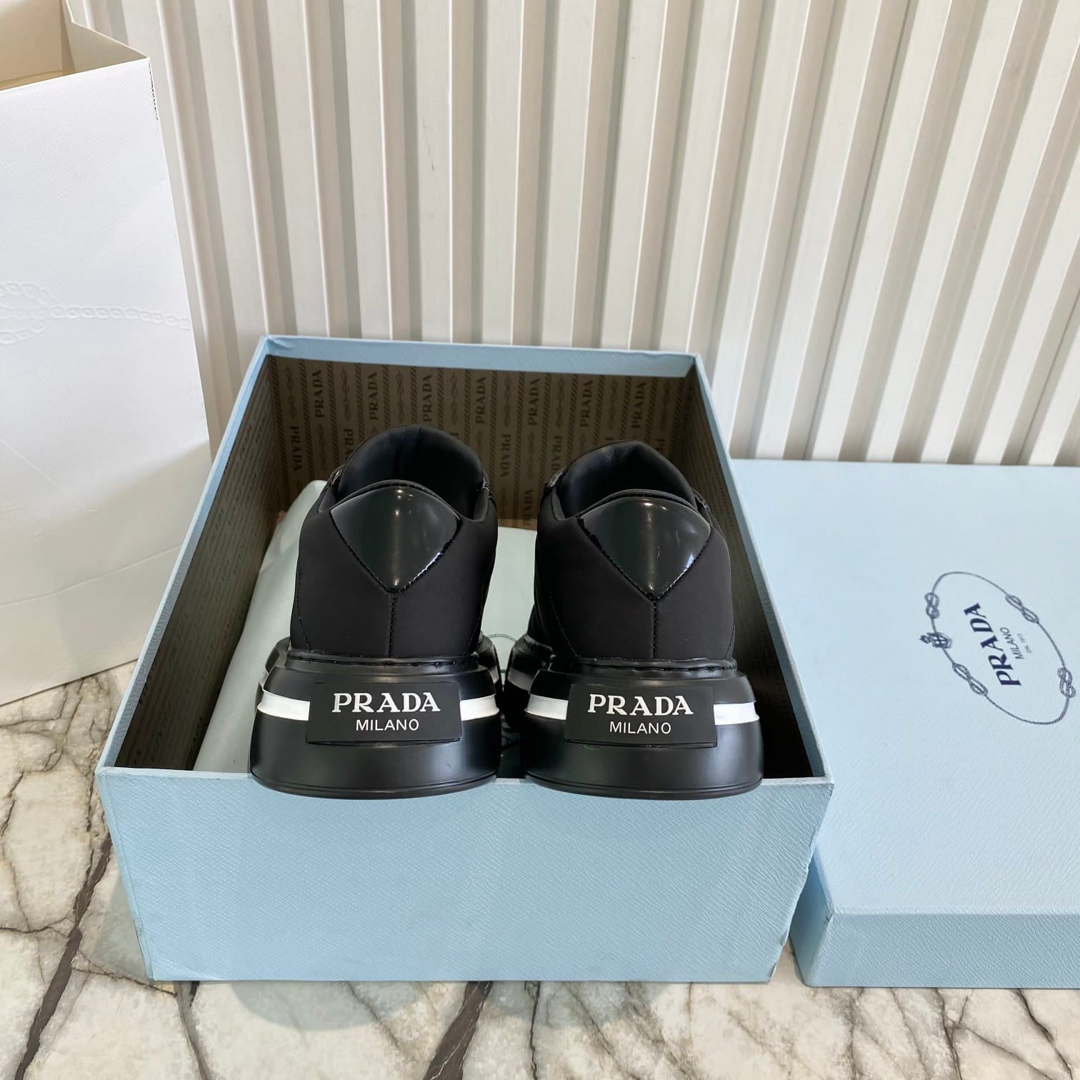Pra*a Macro Re-Nylon And Brushed Leather Sneakers Black 2Eg3763Lf5F0632