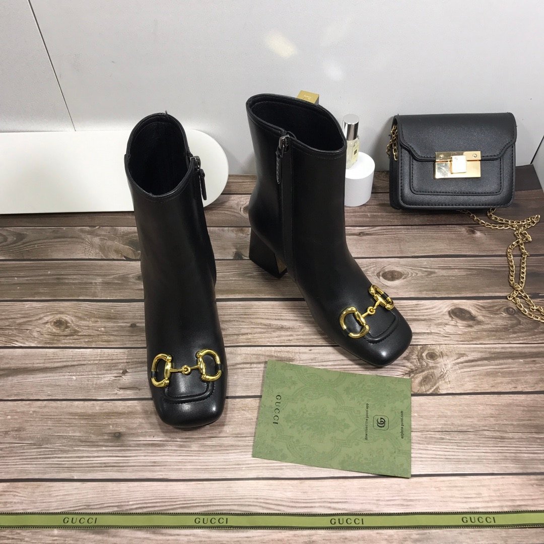 Gvc*1 Women’S Horsebit Mid Heel Ankle Boots Black 643888 Bko00 1000