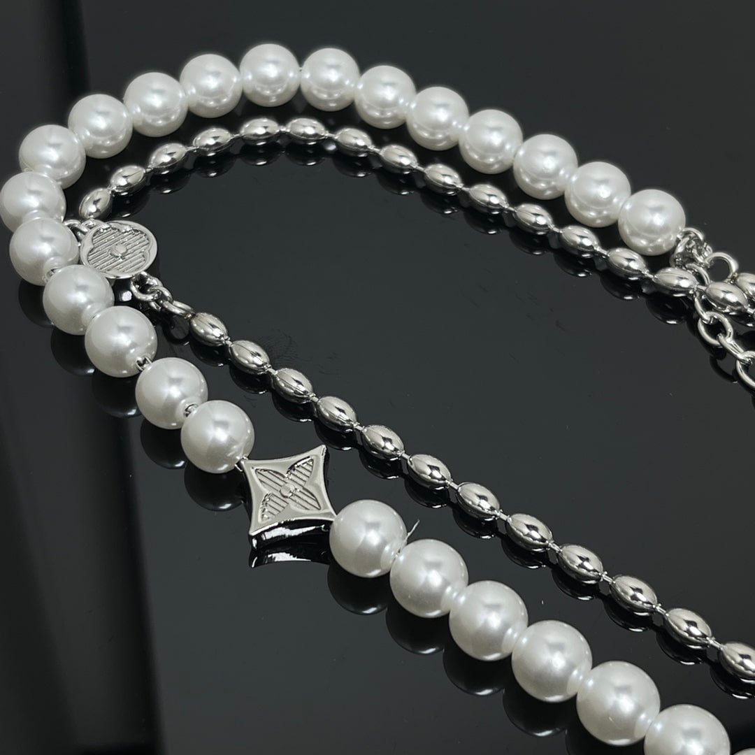 L0vis Vvtt0n Pearls Fusion Necklace Silver M01781