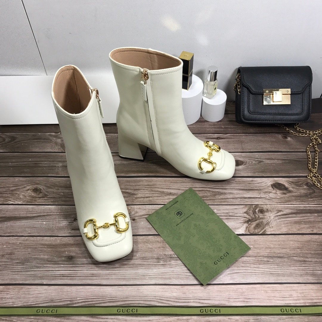 Gvc*1 Women’S Horsebit Mid Heel Ankle Boots White 643888 Bko00 9022