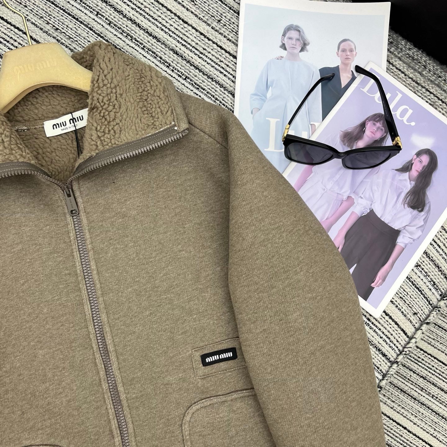 M1um1u Cotton Fleece Zipper Blouson Jacket Beige Ml1369 17I1 F0065 S Ooo