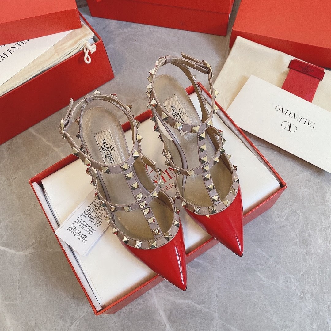 Va1e*ntin0 Patent Rockstud Caged Pump 100Mm Red