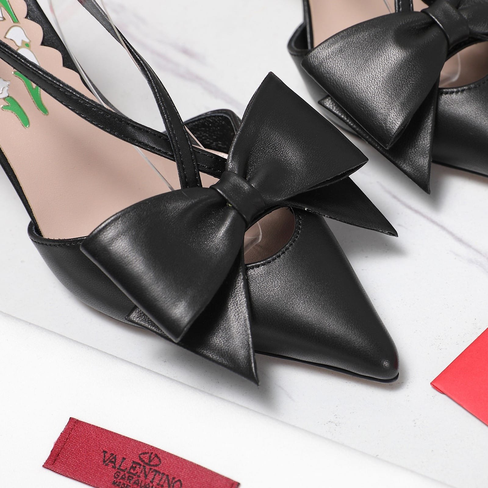 Va1e*ntin0 Bowow Slingback Pumps Black 7W2S0Mx5Ddt 0No