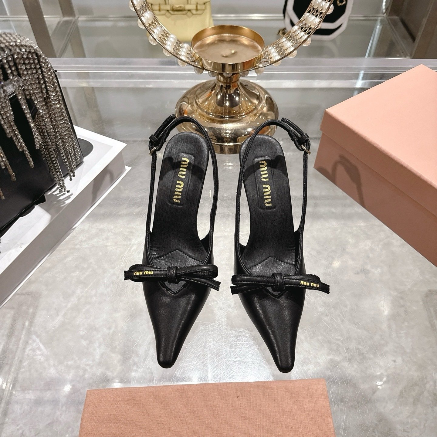 Miu Miu Leather Slingback Pumps With Bow Black 5I474E 79N F0002 F 105