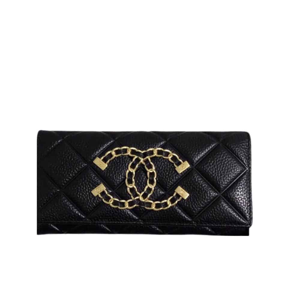 Ch**el Cc Long Flap Wallet Black 19Cm