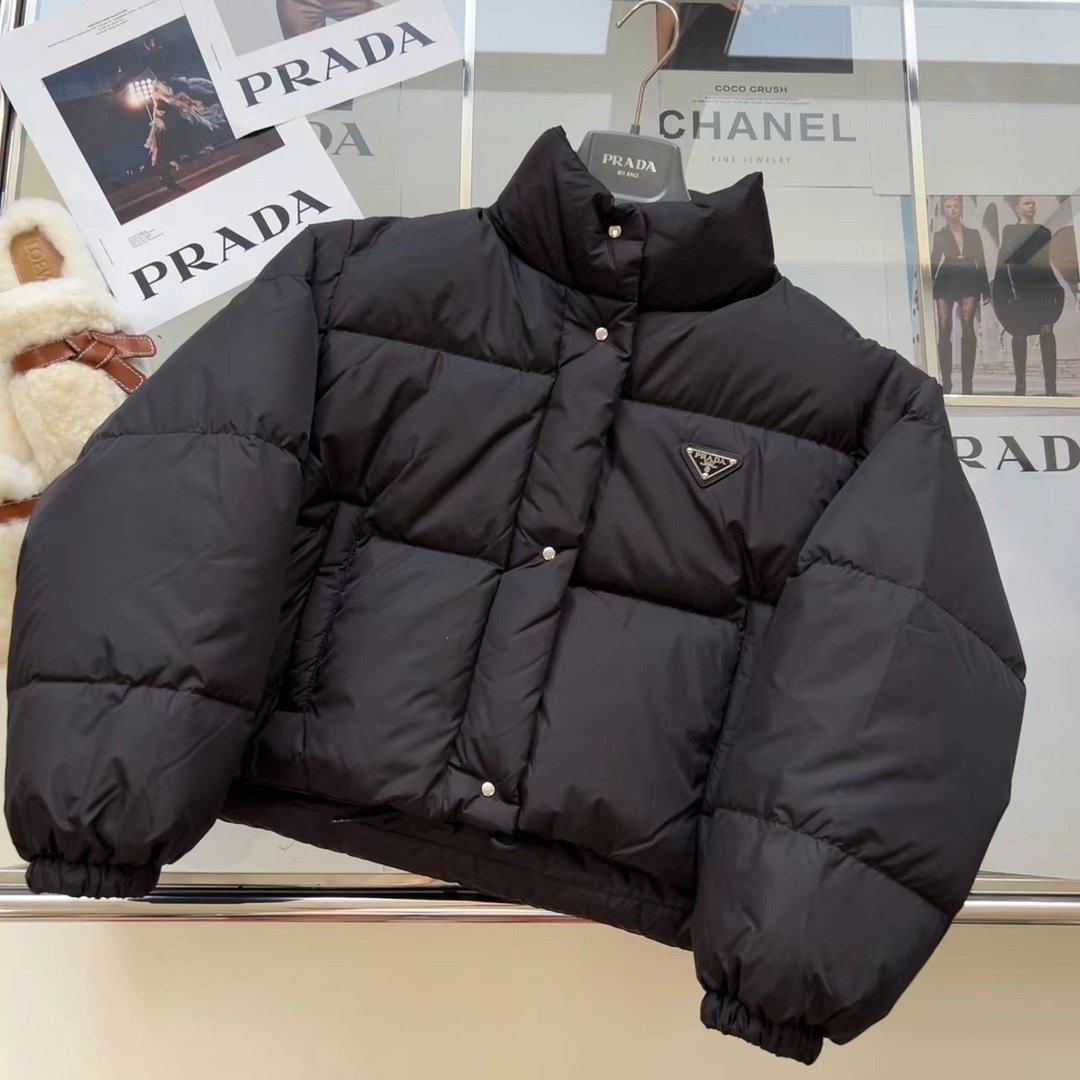 Pra*a Re Nylon Cropped Convertible Down Jacket Black 291805 11A9 F0002 S 222