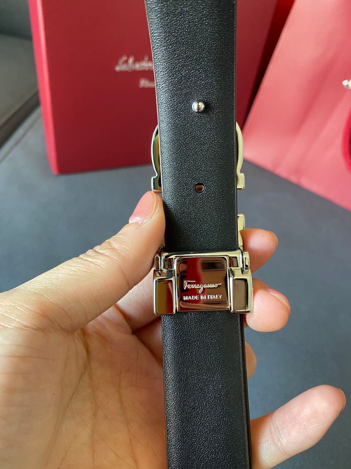Salvatore Ferragamo Gancini Red Leather Belt With Gold Metal Buckle 2.5Cm