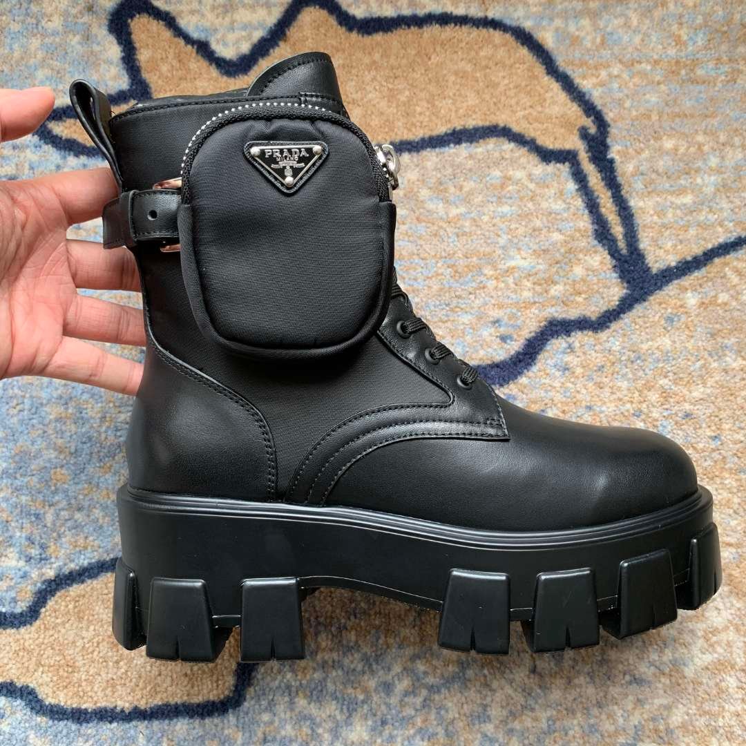 Pra*a Monolith Brushed Leather And Re Nylon With Pouch Boots Black 2Ue007 3Lfr F0002 F D002