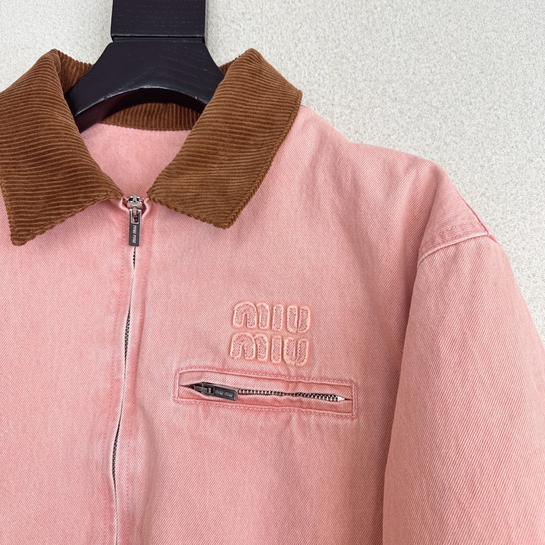 M1um1u Padded Denim Blouson Jacket Pink Gwb221 179Q F0028 S Ooo