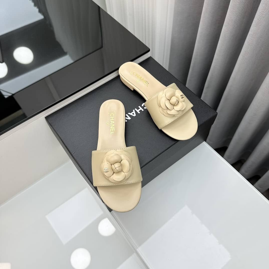 Ch**el Camellia Slides Beige