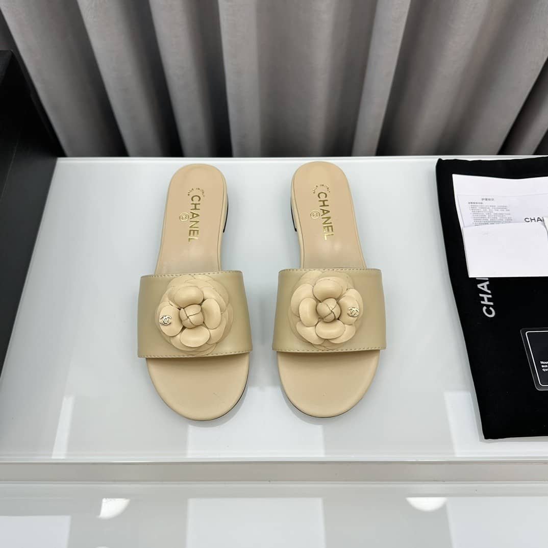 Ch**el Camellia Slides Beige