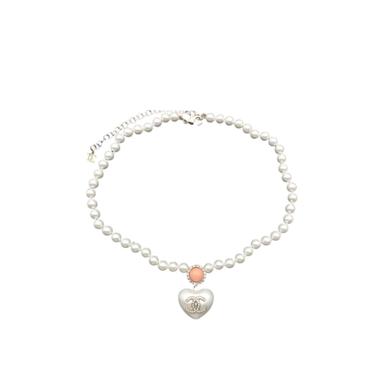Ch**el Cc Heart Pearl Necklace