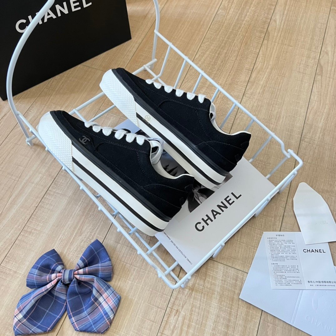 Ch**el Suede Leather Runners Black