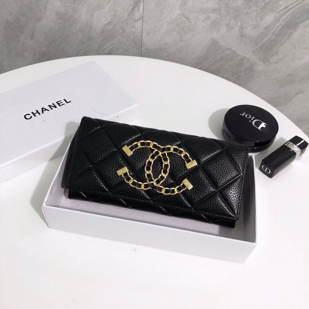 Ch**el Cc Long Flap Wallet Black 19Cm