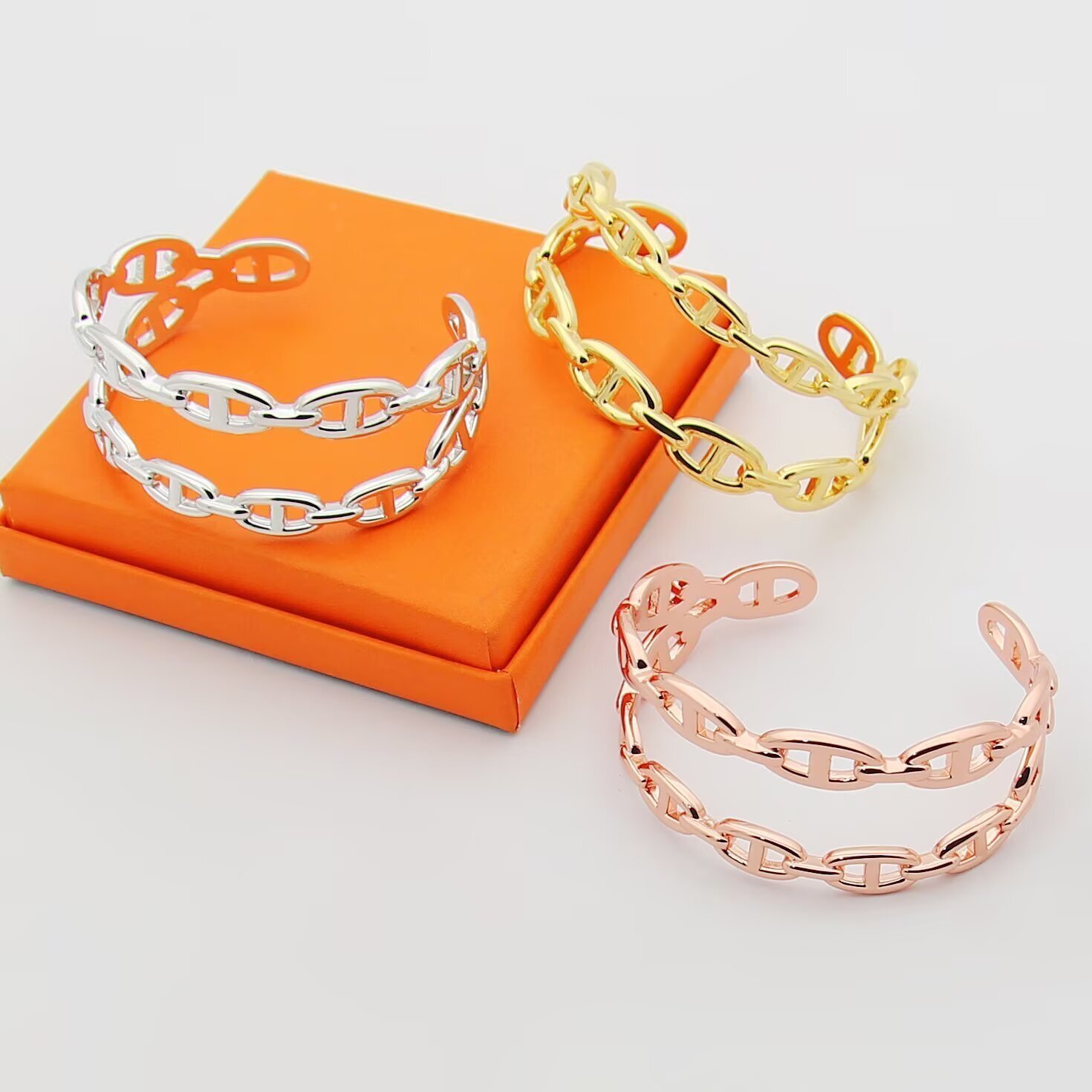 H**me5 Chaine Dancre Enchainee Double Bracelet Silver H122405B 00Sh